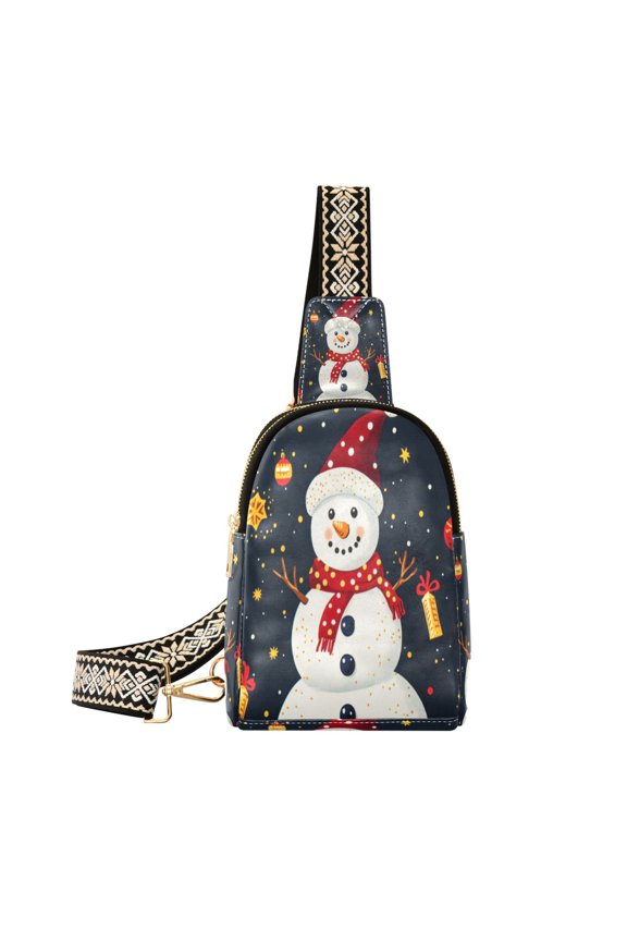 Stylish Leather Crossbody Bag 8.46x5.9x2.16In Easy To Carry Multi-Purpose Travel Hiking Shopping Fashion Bag Beautiful Scarf Snowman