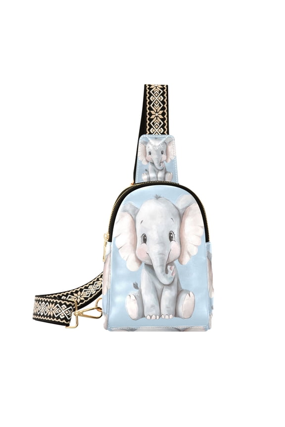 Stylish Leather Crossbody Bag 8.46x5.9x2.16In Easy To Carry Multi-Purpose Travel Hiking Shopping Fashion Bag Big Ears Cute Elephant