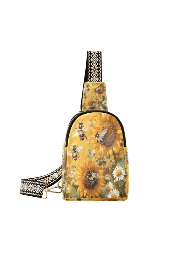 Stylish Leather Crossbody Bag 8.46x5.9x2.16In Easy To Carry Multi-Purpose Travel Hiking Shopping Fashion Bag Big Yellow Bee