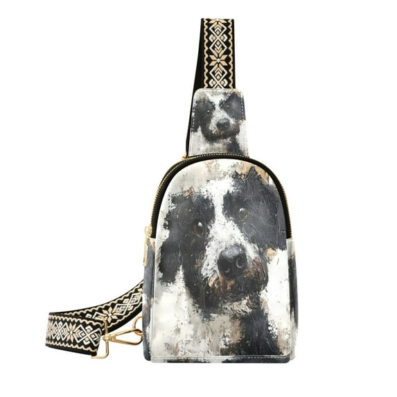 Stylish Leather Crossbody Bag 8.46x5.9x2.16In Easy To Carry Multi-Purpose Travel Hiking Shopping Fashion Bag Black and White Cute Dog