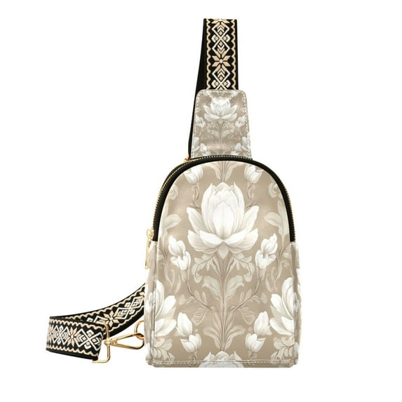 Stylish Leather Crossbody Bag 8.46x5.9x2.16In Easy To Carry Multi-Purpose Travel Hiking Shopping Fashion Bag Blooming Brown Flower