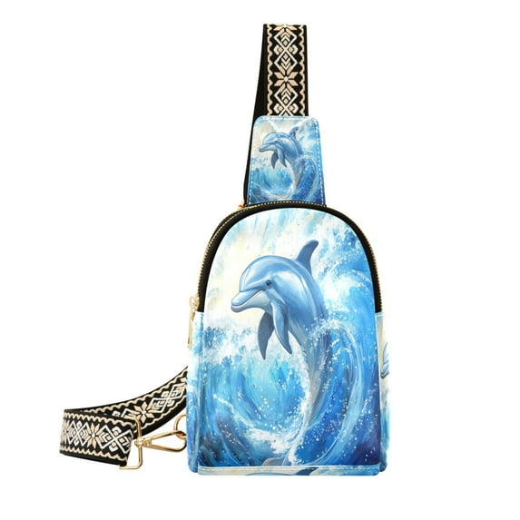 Stylish Leather Crossbody Bag 8.46x5.9x2.16In Easy To Carry Multi-Purpose Travel Hiking Shopping Fashion Bag Blue Beautiful Dolphin