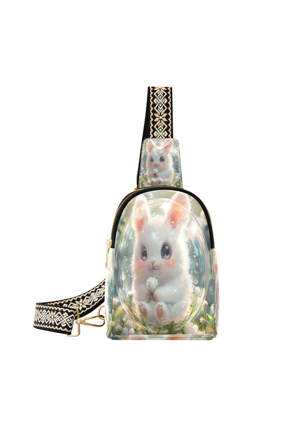 Stylish Leather Crossbody Bag 8.46x5.9x2.16In Easy To Carry Multi-Purpose Travel Hiking Shopping Fashion Bag Cartoon Bubble Rabbit