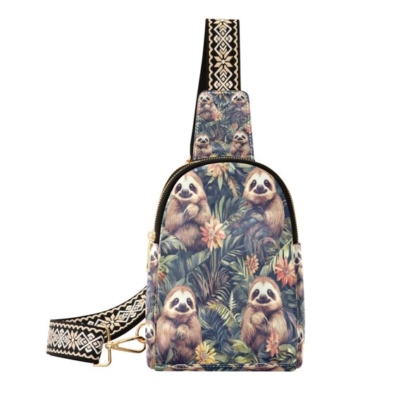 Stylish Leather Crossbody Bag 8.46x5.9x2.16In Easy To Carry Multi-Purpose Travel Hiking Shopping Fashion Bag Cartoon Cute Sloth