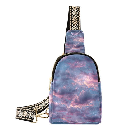 Stylish Leather Crossbody Bag 8.46x5.9x2.16In Easy To Carry Multi-Purpose Travel Hiking Shopping Fashion Bag Cartoon Purple Cloud