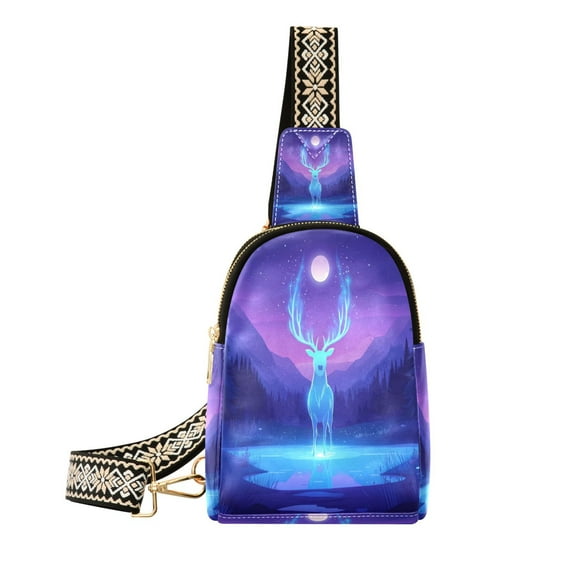 Stylish Leather Crossbody Bag 8.46x5.9x2.16In Easy To Carry Multi-Purpose Travel Hiking Shopping Fashion Bag Cartoon Purple Elk