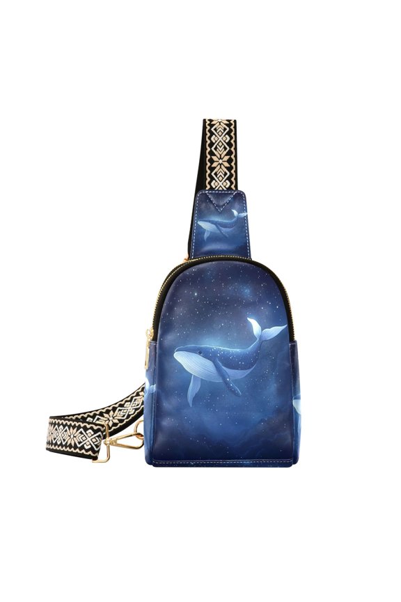 Stylish Leather Crossbody Bag 8.46x5.9x2.16In Easy To Carry Multi-Purpose Travel Hiking Shopping Fashion Bag Cartoon Sky Whale