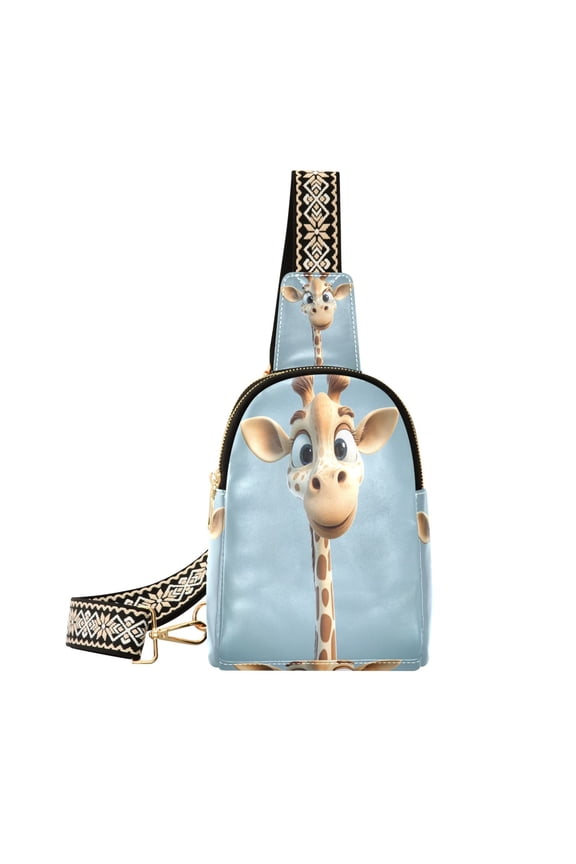 Stylish Leather Crossbody Bag 8.46x5.9x2.16In Easy To Carry Multi-Purpose Travel Hiking Shopping Fashion Bag Cartoon Smiling Giraffe