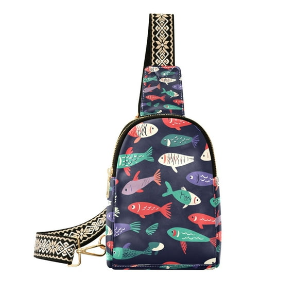 Stylish Leather Crossbody Bag 8.46x5.9x2.16In Easy To Carry Multi-Purpose Travel Hiking Shopping Fashion Bag Color Fish Pattern