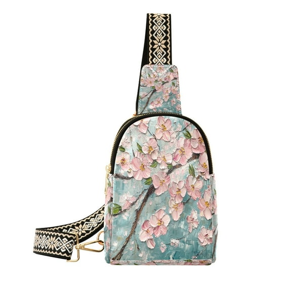 Stylish Leather Crossbody Bag 8.46x5.9x2.16In Easy To Carry Multi-Purpose Travel Hiking Shopping Fashion Bag Colorful Cherry Blossom