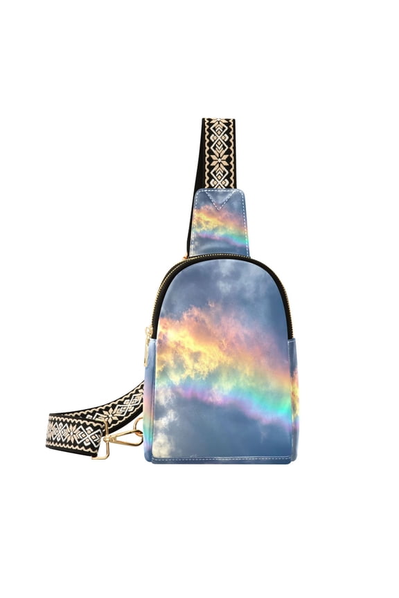 Stylish Leather Crossbody Bag 8.46x5.9x2.16In Easy To Carry Multi-Purpose Travel Hiking Shopping Fashion Bag Colorful Rainbow