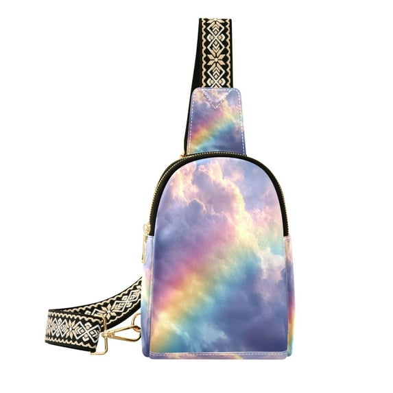 Stylish Leather Crossbody Bag 8.46x5.9x2.16In Easy To Carry Multi-Purpose Travel Hiking Shopping Fashion Bag Colorful Sky