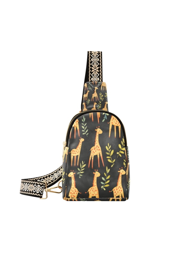 Stylish Leather Crossbody Bag 8.46x5.9x2.16In Easy To Carry Multi-Purpose Travel Hiking Shopping Fashion Bag Cute Cartoon Giraffe