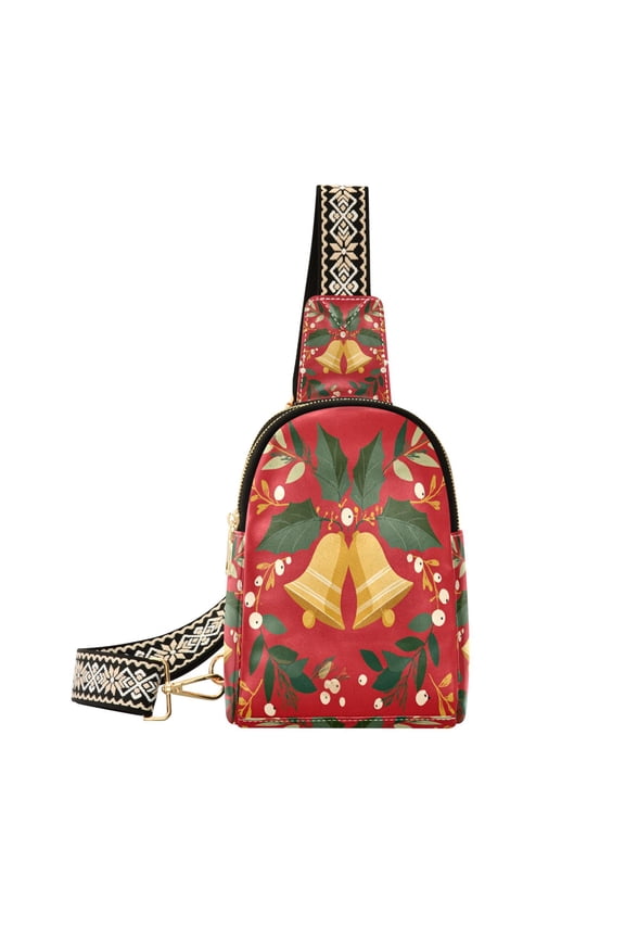 Stylish Leather Crossbody Bag 8.46x5.9x2.16In Easy To Carry Multi-Purpose Travel Hiking Shopping Fashion Bag Cute Christmas Bell