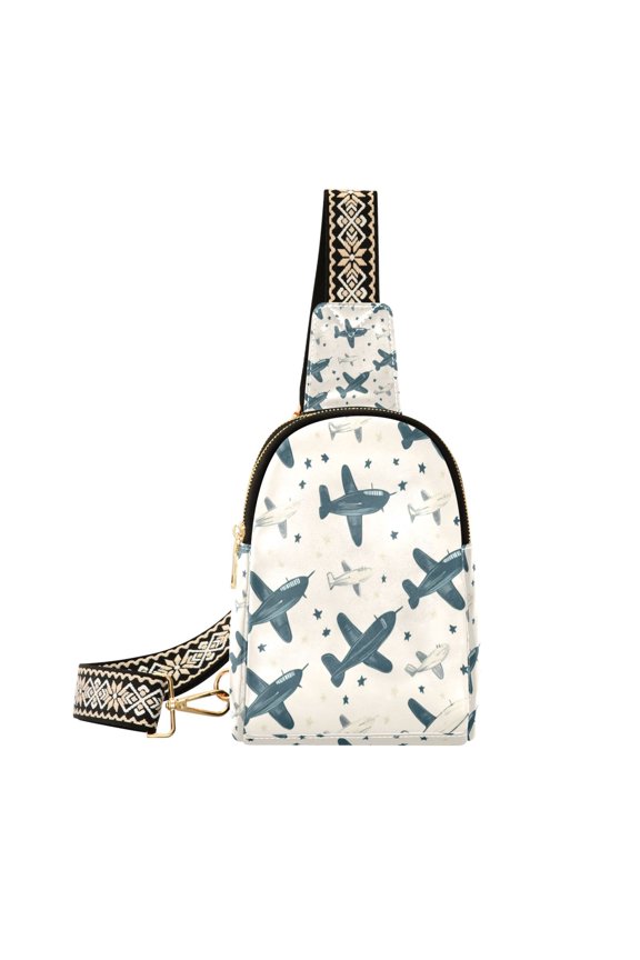 Stylish Leather Crossbody Bag 8.46x5.9x2.16In Easy To Carry Multi-Purpose Travel Hiking Shopping Fashion Bag Cute Green Cartoon Plane