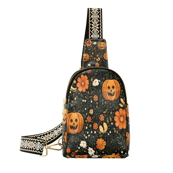 Stylish Leather Crossbody Bag 8.46x5.9x2.16In Easy To Carry Multi-Purpose Travel Hiking Shopping Fashion Bag Cute Halloween Pattern