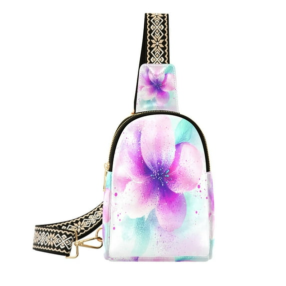 Stylish Leather Crossbody Bag 8.46x5.9x2.16In Easy To Carry Multi-Purpose Travel Hiking Shopping Fashion Bag Dreamy Purple Flowers