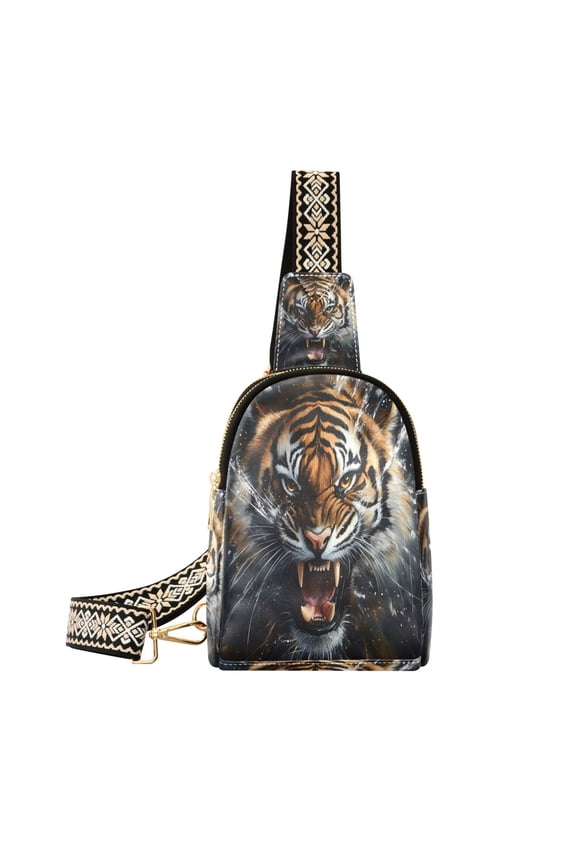 Stylish Leather Crossbody Bag 8.46x5.9x2.16In Easy To Carry Multi-Purpose Travel Hiking Shopping Fashion Bag Fierce Big Tiger