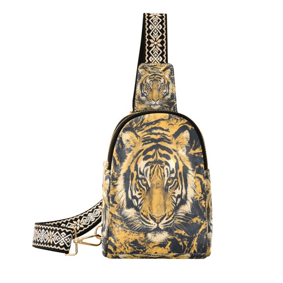Stylish Leather Crossbody Bag 8.46x5.9x2.16In Easy To Carry Multi-Purpose Travel Hiking Shopping Fashion Bag Fierce Yellow Tiger