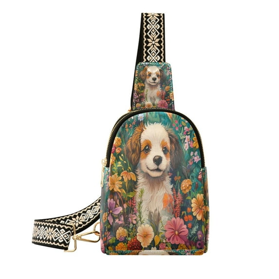 Stylish Leather Crossbody Bag 8.46x5.9x2.16In Easy To Carry Multi-Purpose Travel Hiking Shopping Fashion Bag Garden Beauty Dog