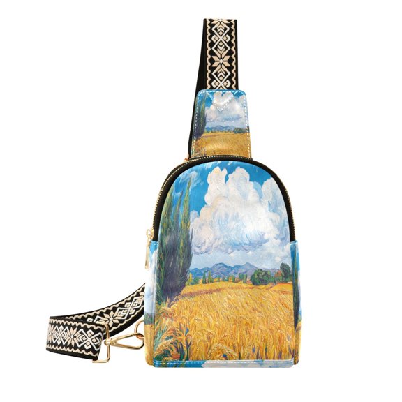 Stylish Leather Crossbody Bag 8.46x5.9x2.16In Easy To Carry Multi-Purpose Travel Hiking Shopping Fashion Bag Golden Wheat Field