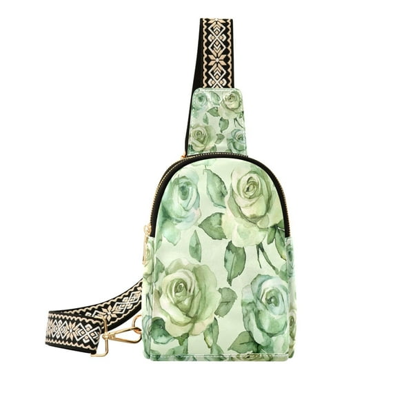 Stylish Leather Crossbody Bag 8.46x5.9x2.16In Easy To Carry Multi-Purpose Travel Hiking Shopping Fashion Bag Green Roses