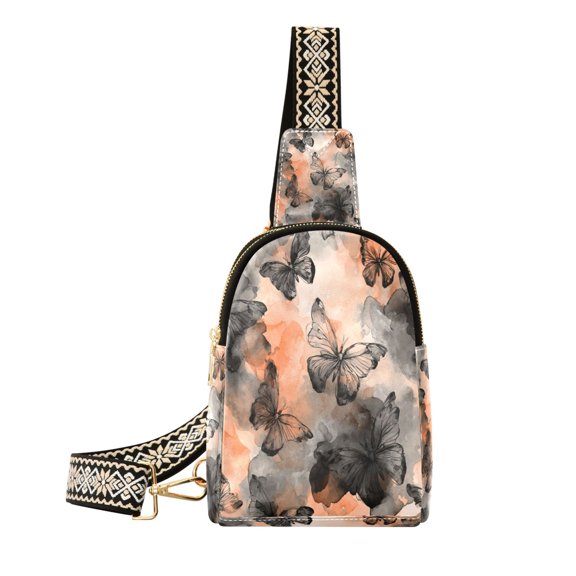 Stylish Leather Crossbody Bag 8.46x5.9x2.16In Easy To Carry Multi-Purpose Travel Hiking Shopping Fashion Bag Grey Butterfly