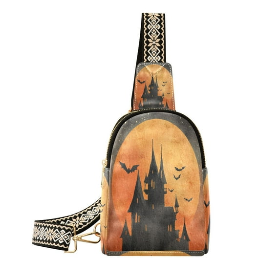 Stylish Leather Crossbody Bag 8.46x5.9x2.16In Easy To Carry Multi-Purpose Travel Hiking Shopping Fashion Bag Halloween Castle