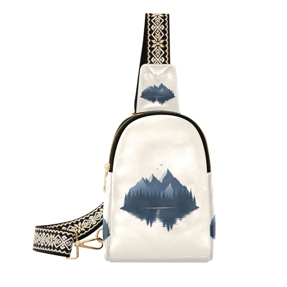 Stylish Leather Crossbody Bag 8.46x5.9x2.16In Easy To Carry Multi-Purpose Travel Hiking Shopping Fashion Bag Ink Mountain