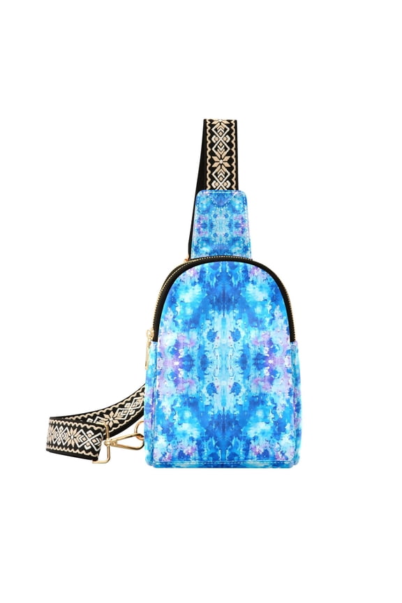 Stylish Leather Crossbody Bag 8.46x5.9x2.16In Easy To Carry Multi-Purpose Travel Hiking Shopping Fashion Bag Light Blue Tie Dye