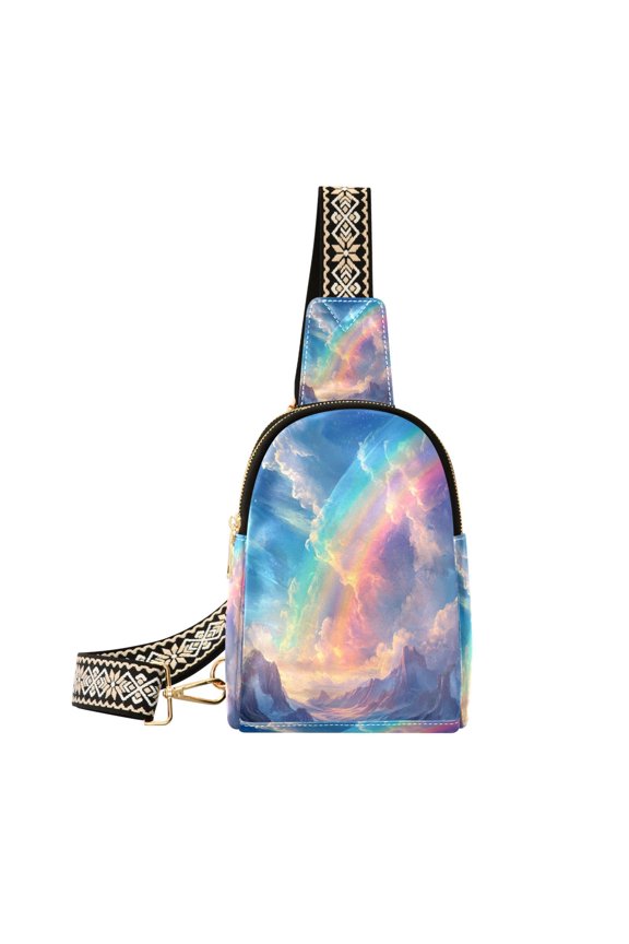 Stylish Leather Crossbody Bag 8.46x5.9x2.16In Easy To Carry Multi-Purpose Travel Hiking Shopping Fashion Bag Picturesque Rainbow
