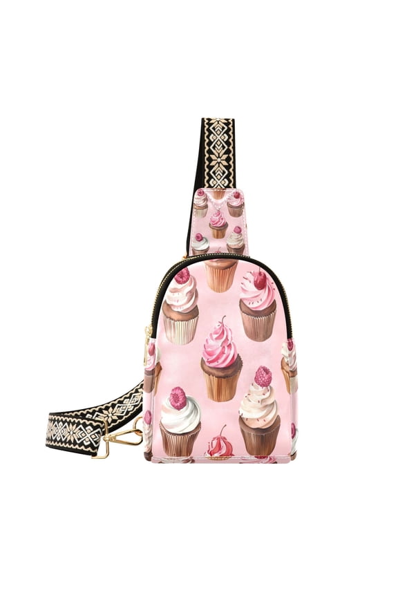 Stylish Leather Crossbody Bag 8.46x5.9x2.16In Easy To Carry Multi-Purpose Travel Hiking Shopping Fashion Bag Pink Cupcake