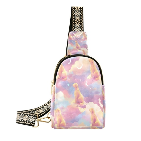 Stylish Leather Crossbody Bag 8.46x5.9x2.16In Easy To Carry Multi-Purpose Travel Hiking Shopping Fashion Bag Pink Dog