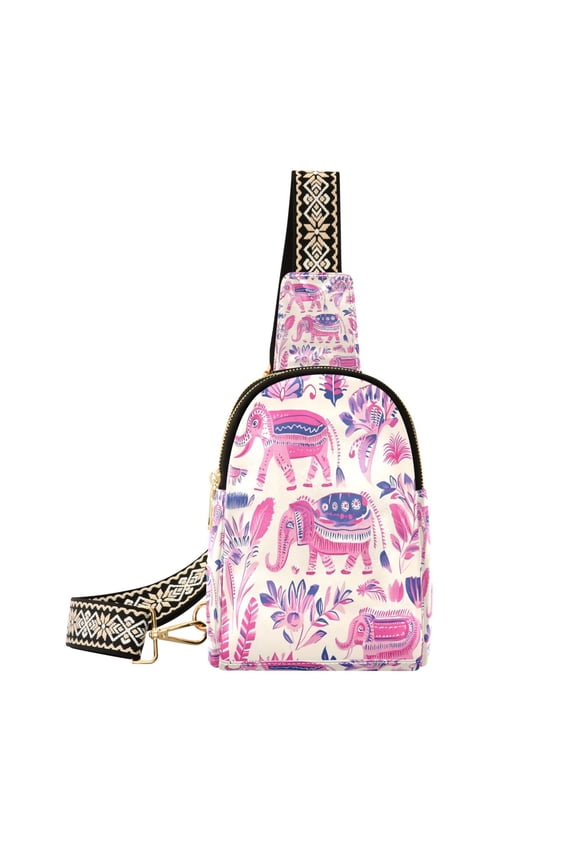 Stylish Leather Crossbody Bag 8.46x5.9x2.16In Easy To Carry Multi-Purpose Travel Hiking Shopping Fashion Bag Pink Elephant Herd