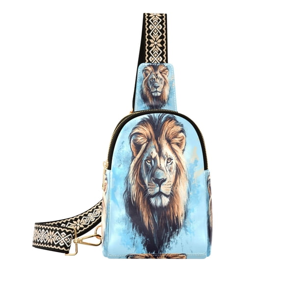 Stylish Leather Crossbody Bag 8.46x5.9x2.16In Easy To Carry Multi-Purpose Travel Hiking Shopping Fashion Bag Pretty Brown Lion Face