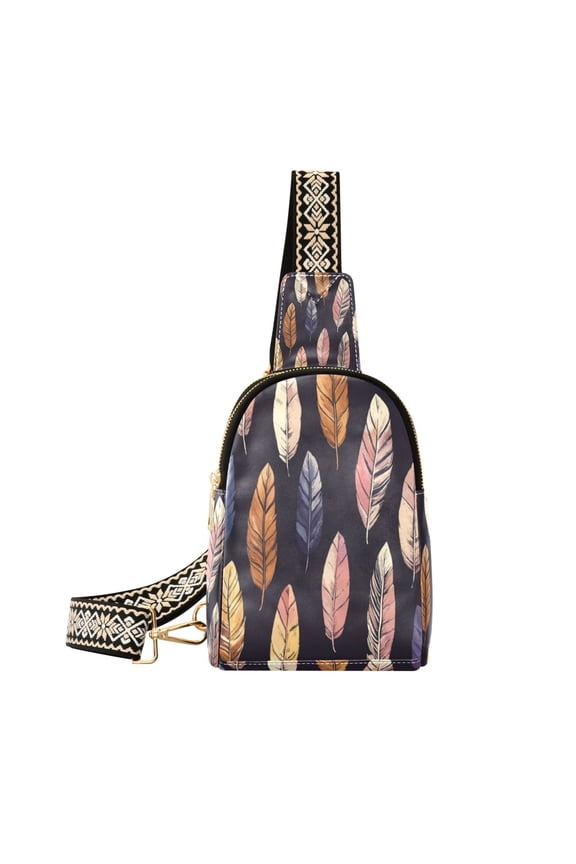 Stylish Leather Crossbody Bag 8.46x5.9x2.16In Easy To Carry Multi-Purpose Travel Hiking Shopping Fashion Bag Pretty Colorful Feathers