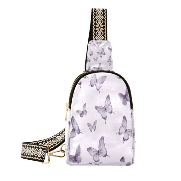 Stylish Leather Crossbody Bag 8.46x5.9x2.16In Easy To Carry Multi-Purpose Travel Hiking Shopping Fashion Bag Pretty Purple Lovely Butterfly