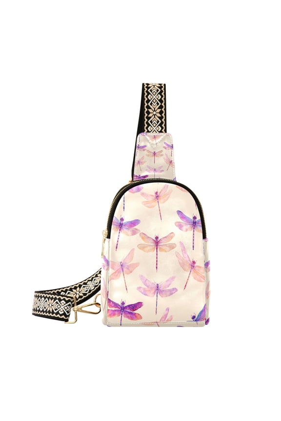 Stylish Leather Crossbody Bag 8.46x5.9x2.16In Easy To Carry Multi-Purpose Travel Hiking Shopping Fashion Bag Purple Dragonfly