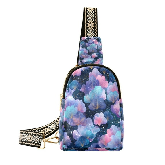 Stylish Leather Crossbody Bag 8.46x5.9x2.16In Easy To Carry Multi-Purpose Travel Hiking Shopping Fashion Bag Purple Leaves