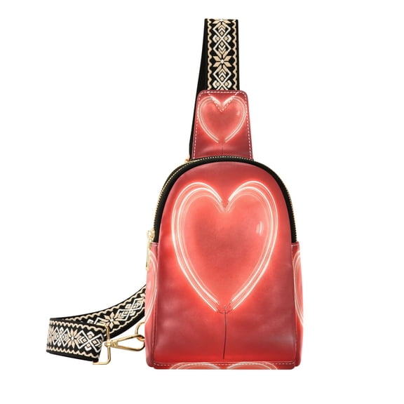 Stylish Leather Crossbody Bag 8.46x5.9x2.16In Easy To Carry Multi-Purpose Travel Hiking Shopping Fashion Bag Red Beautiful Heart