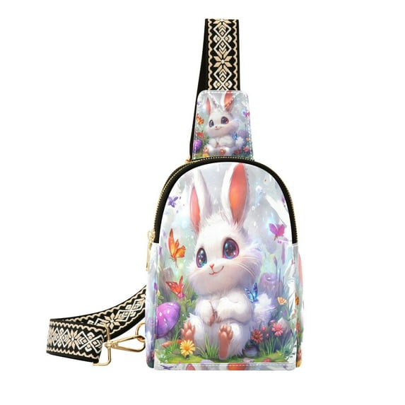 Stylish Leather Crossbody Bag 8.46x5.9x2.16In Easy To Carry Multi-Purpose Travel Hiking Shopping Fashion Bag Smiling Cartoon Rabbit