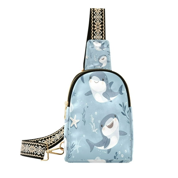 Stylish Leather Crossbody Bag 8.46x5.9x2.16In Easy To Carry Multi-Purpose Travel Hiking Shopping Fashion Bag Super Cute Cartoon Shark