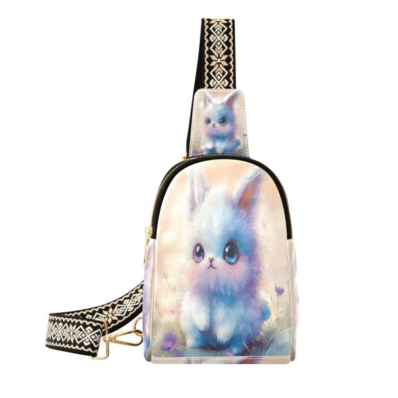 Stylish Leather Crossbody Bag 8.46x5.9x2.16In Easy To Carry Multi-Purpose Travel Hiking Shopping Fashion Bag Super Lovely Blue Rabbit