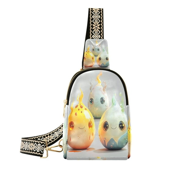 Stylish Leather Crossbody Bag 8.46x5.9x2.16In Easy To Carry Multi-Purpose Travel Hiking Shopping Fashion Bag Three Cartoon Balls