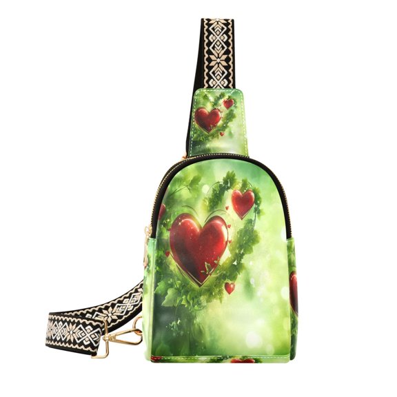 Stylish Leather Crossbody Bag 8.46x5.9x2.16In Easy To Carry Multi-Purpose Travel Hiking Shopping Fashion Bag Valentine's Day Red Heart Pattern