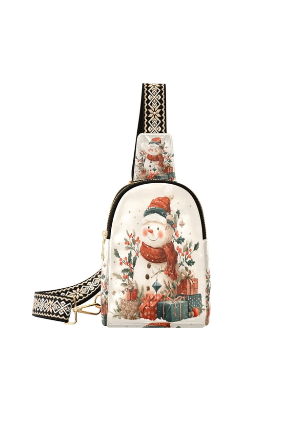 Stylish Leather Crossbody Bag 8.46x5.9x2.16In Easy To Carry Multi-Purpose Travel Hiking Shopping Fashion Bag Warm Christmas Snow Man