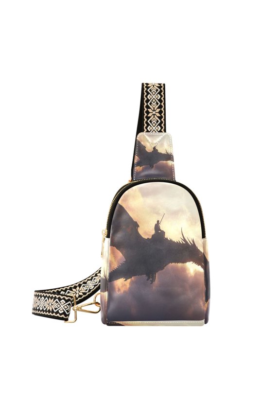 Stylish Leather Crossbody Bag 8.46x5.9x2.16In Easy To Carry Multi-Purpose Travel Hiking Shopping Fashion Bag Warrior Dragon