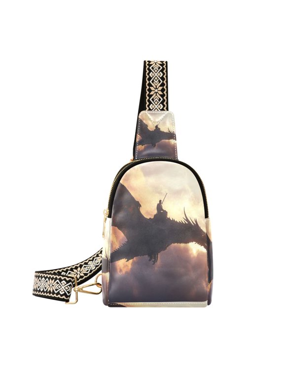 Stylish Leather Crossbody Bag 8.46x5.9x2.16In Easy To Carry Multi-Purpose Travel Hiking Shopping Fashion Bag Warrior Dragon