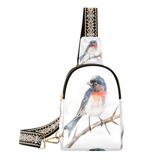 Stylish Leather Crossbody Bag 8.46x5.9x2.16In Easy To Carry Multi-Purpose Travel Hiking Shopping Fashion Bag Watercolor Bird