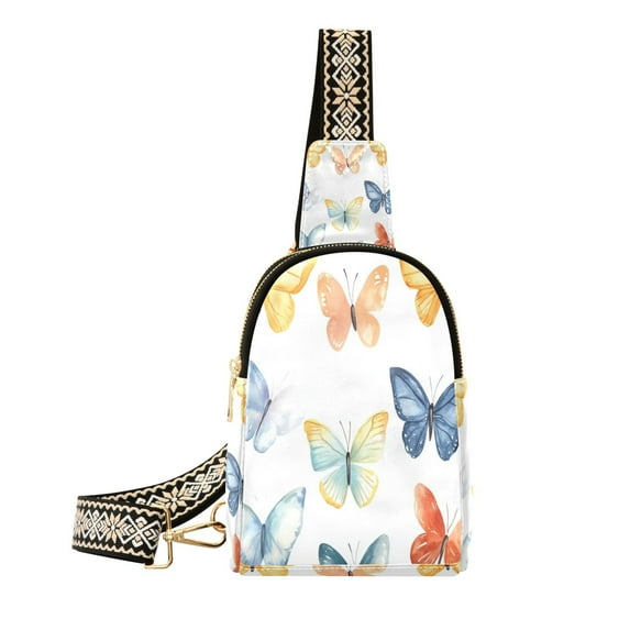 Stylish Leather Crossbody Bag 8.46x5.9x2.16In Easy To Carry Multi-Purpose Travel Hiking Shopping Fashion Bag Watercolor Pretty Butterfly